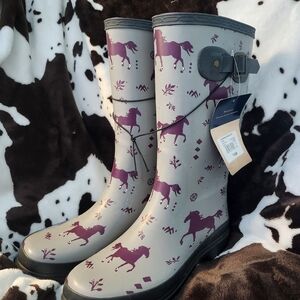 Gray and Purple Women's Winter Rain Boots